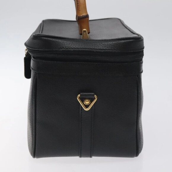 GUCCI Bamboo Hand Bag Leather Black Gold 013 122 2491 Auth SW974 - Picture 5 of 14